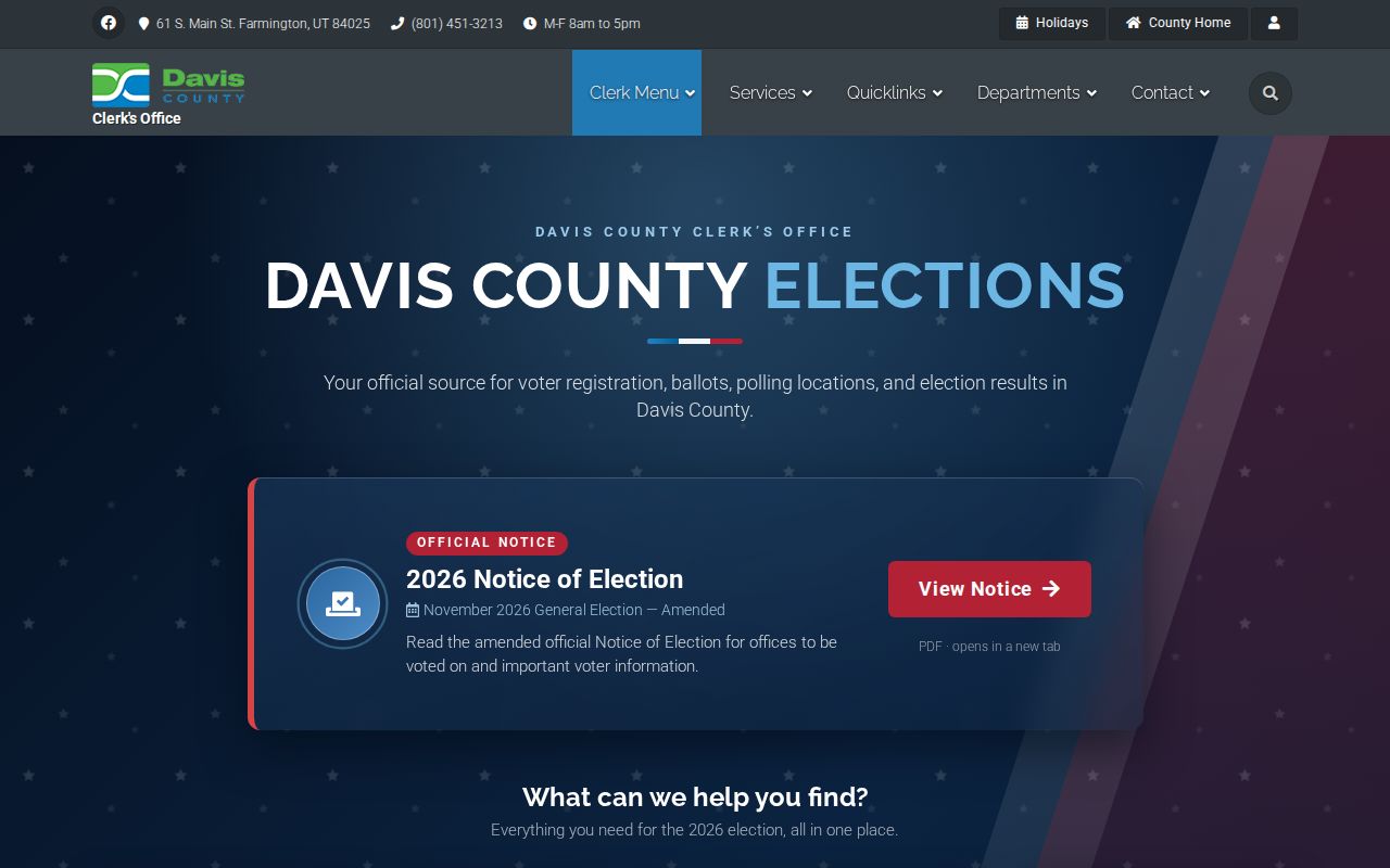 Clearfield voter registration services on Davis County Elections page