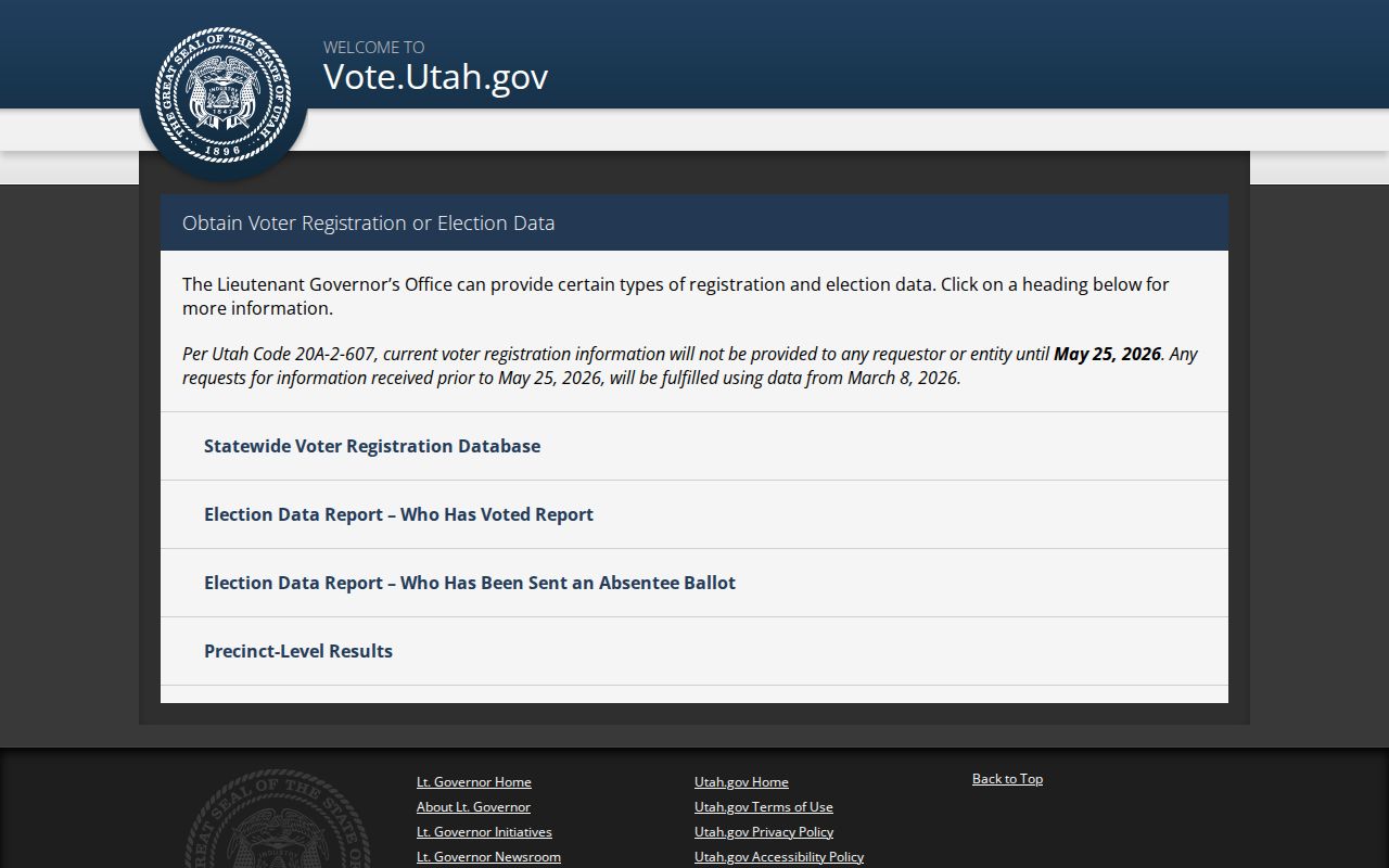 Clearfield voter registration records request on Utah election data page